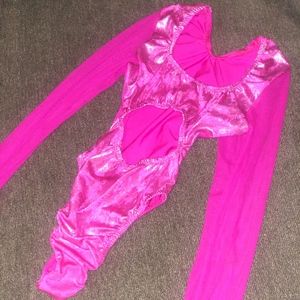 Sheer long Sleeve hot pink one piece